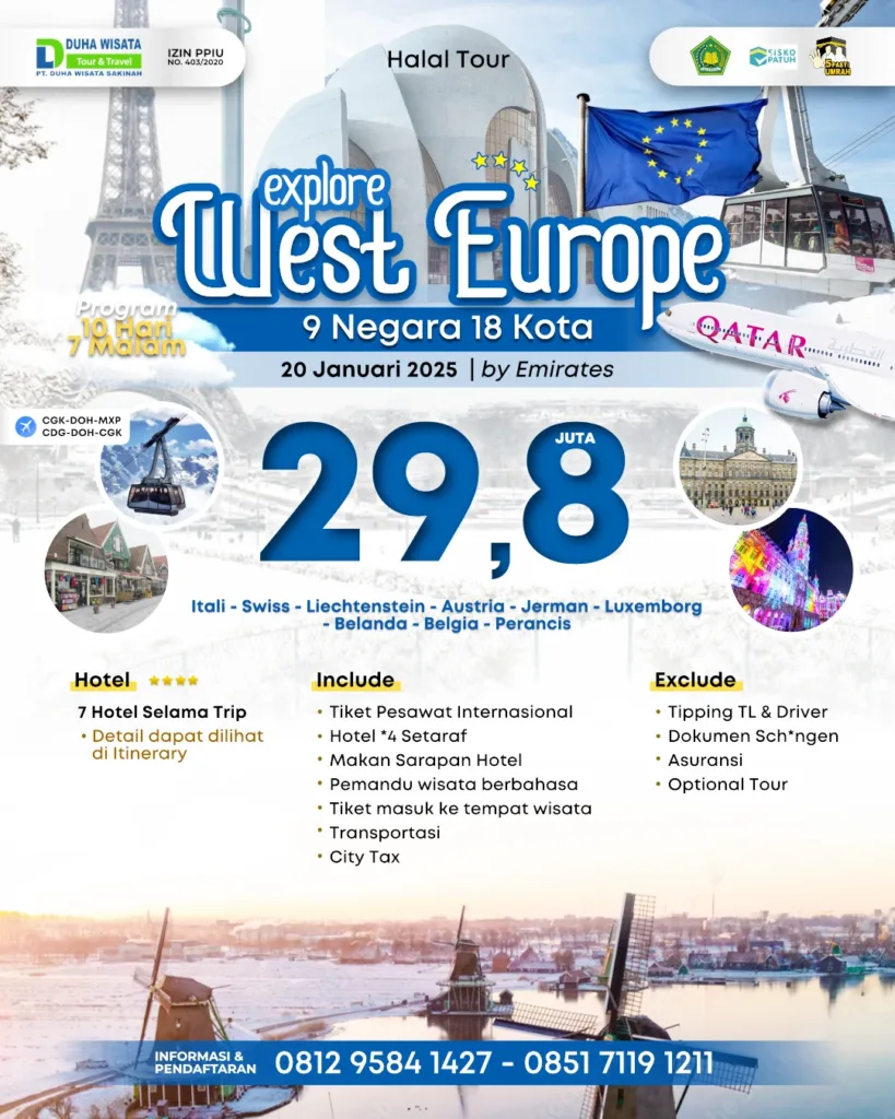 West Europe 9 Negara - Winter (MIL-PAR) 20-29 JAN 2025 BY QR | Wisata Halal Eropa Barat | Tour Eropa Barat | Tour Eropa 9 Negara | Jalan jalan ke Eropa Barat