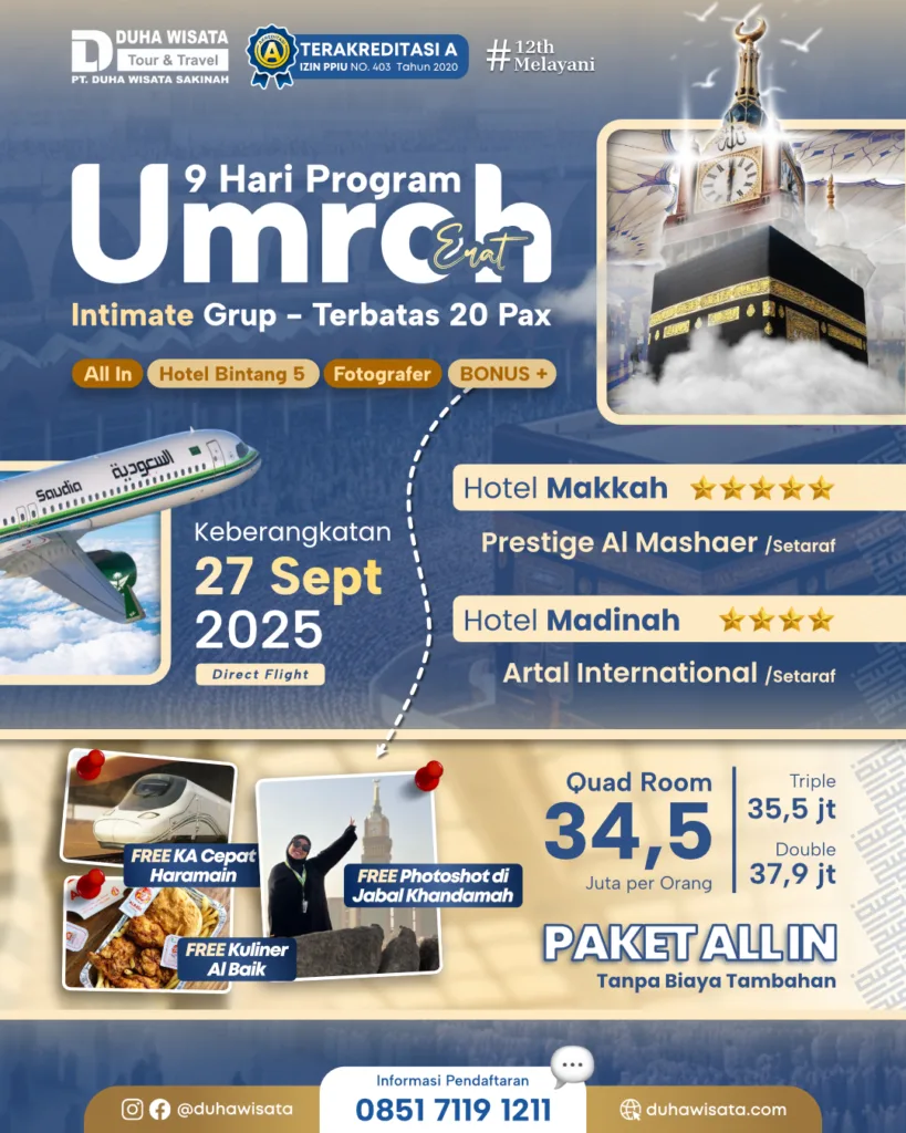 Umroh September Bintang 5 | Duha Wisata | Umroh Maulid | Umroh Private