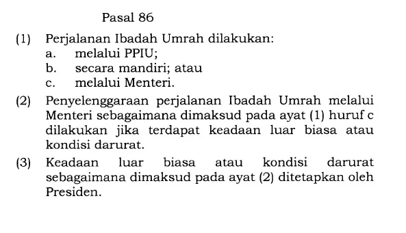 Salinan Pasal 86, UU Nomor 14 tahun 2025 tentang Penyelenggaraan Haji dan Umrah